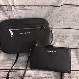 Michael Kors Black Crossbody and Wallet Set